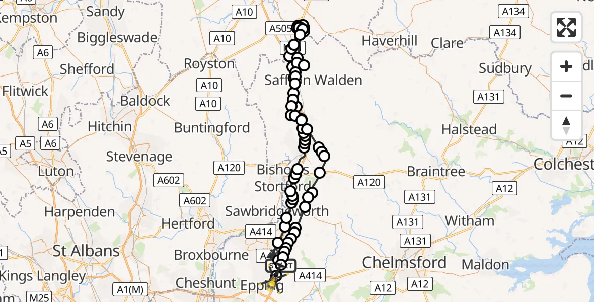 Flight route Police Helicopter North Weald Airfield - North Weald Bassett, 30 June 2026, 01:44