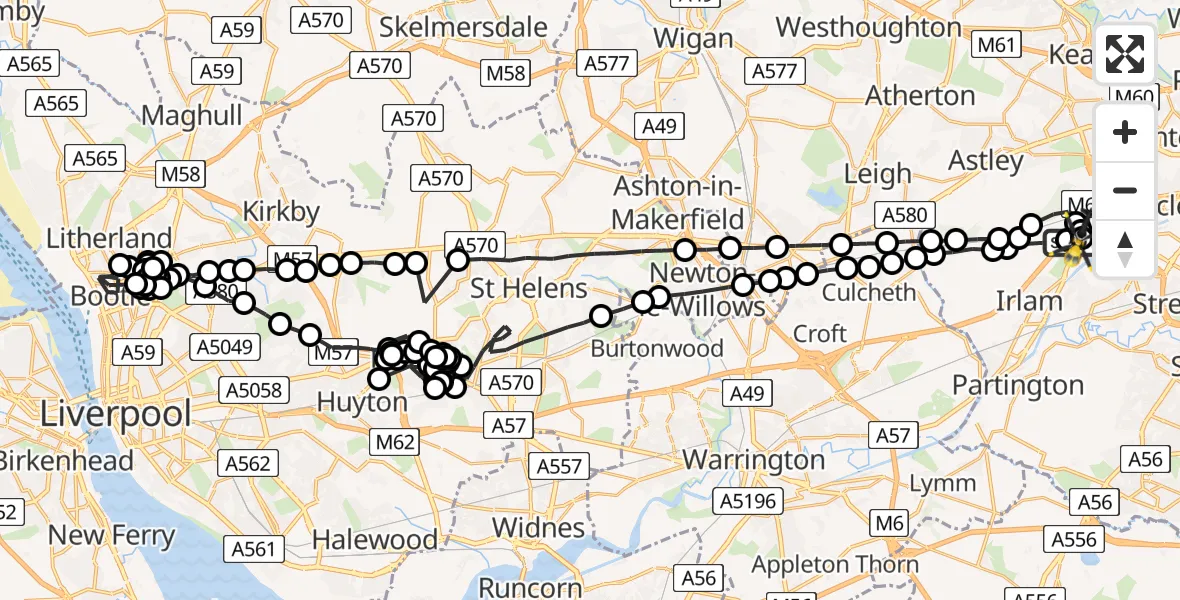 Flight route Police Helicopter Manchester Barton Aerodrome - Manchester Barton Aerodrome, 30 June 2026, 03:00