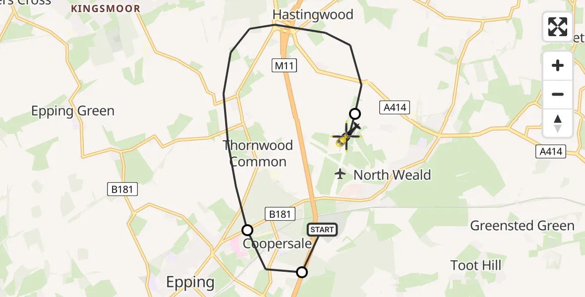 Flight route Police Helicopter Coopersale - North Weald Airfield, 30 June 2026, 03:29