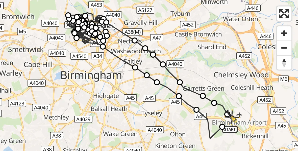 Flight route Police Helicopter Birmingham Airport - Birmingham Airport, 30 June 2026, 05:11