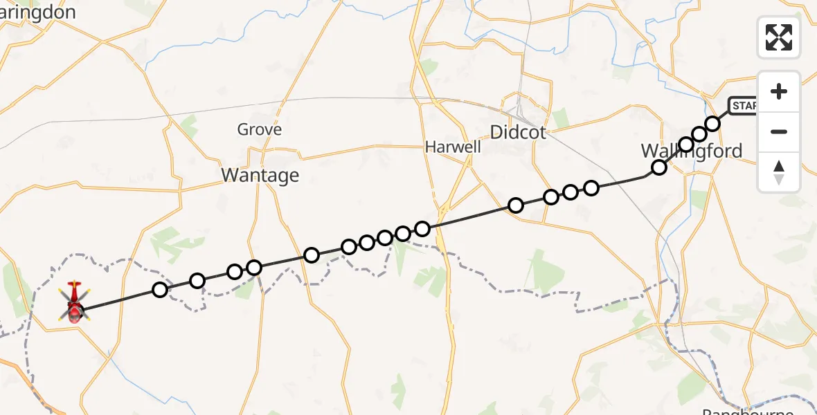 Flight route Air Ambulance Helicopter RAF Benson - Upper Lambourn, 30 June 2026, 06:41