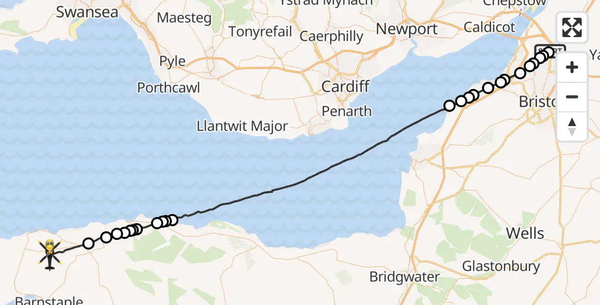 Flight route Police Helicopter Almondsbury - North Devon, 30 June 2026, 07:42