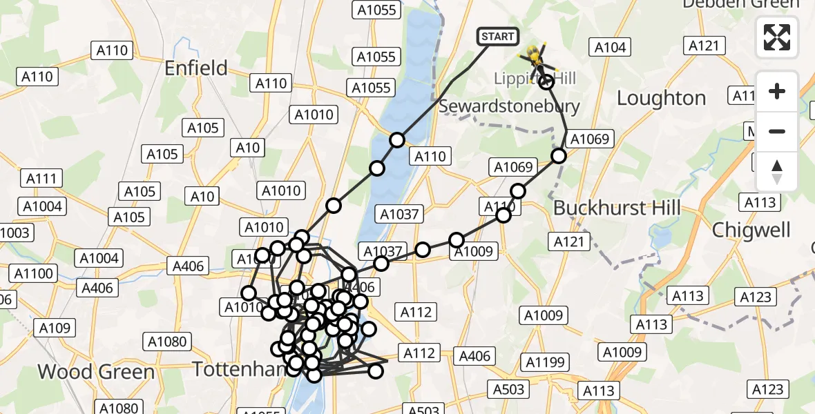 Flight route Police Helicopter Sewardstonebury - Sewardstonebury, 30 June 2026, 08:00