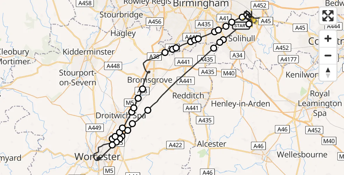 Flight route Police Helicopter Solihull - Birmingham Airport, 30 June 2026, 08:01