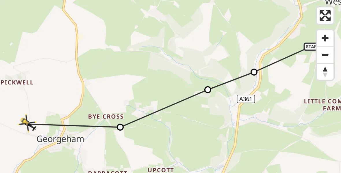 Flight route Police Helicopter West Down - Georgeham, 30 June 2026, 08:16
