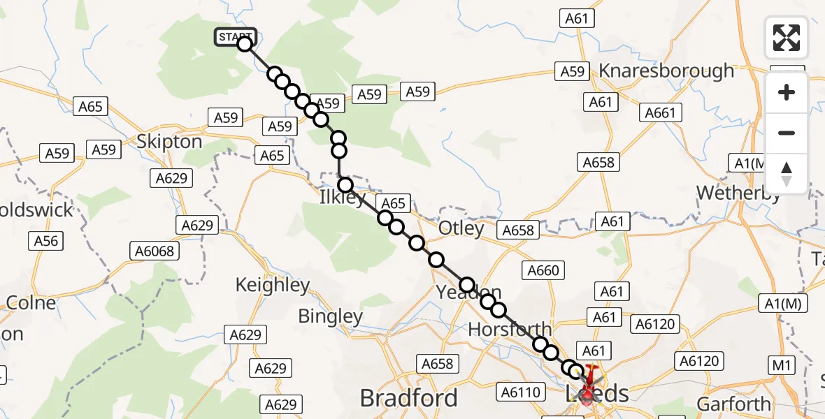 Flight route Air Ambulance Helicopter Burnsall - Woodhouse, 30 June 2026, 08:28
