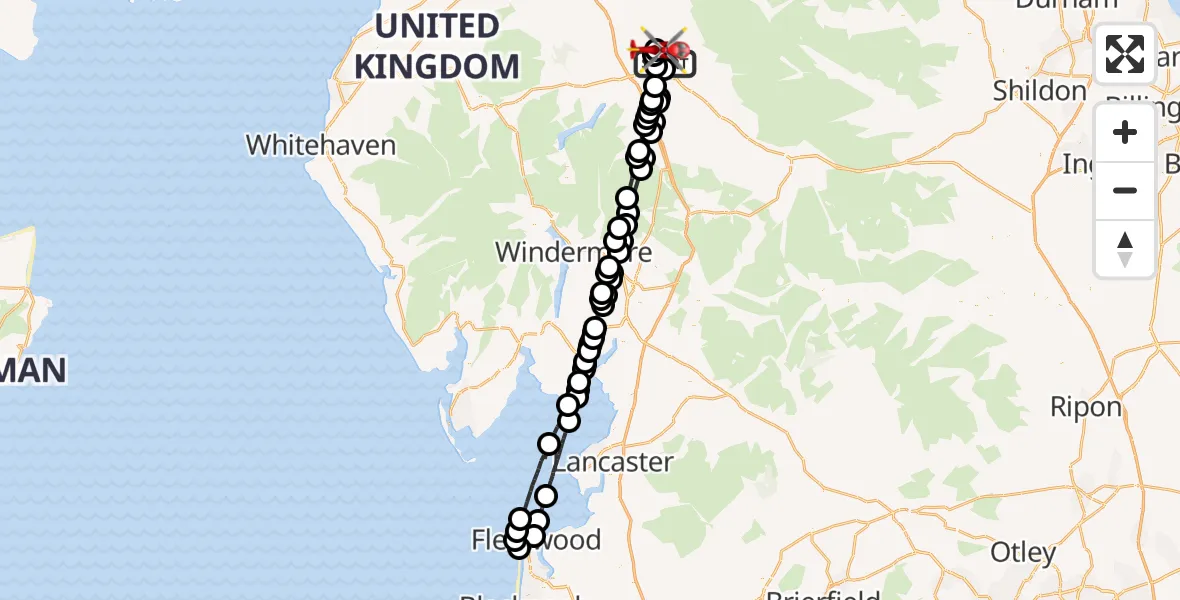 Flight route Air Ambulance Helicopter Langwathby - Langwathby, 30 June 2026, 08:53