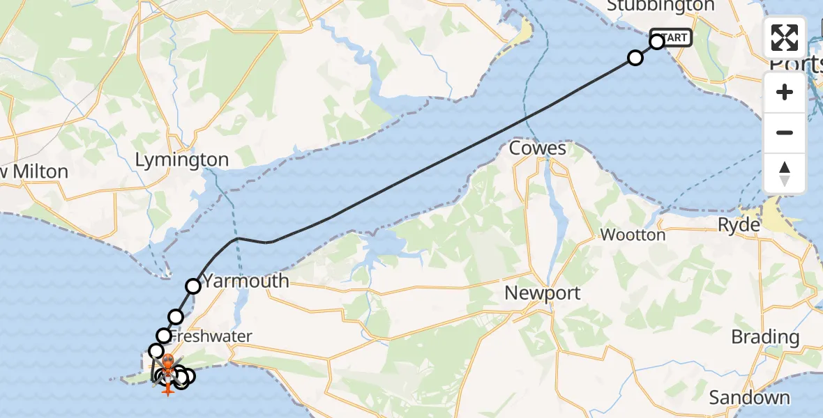 Flight route Coastguard Helicopter Solent Airport - Totland, 30 June 2026, 09:43