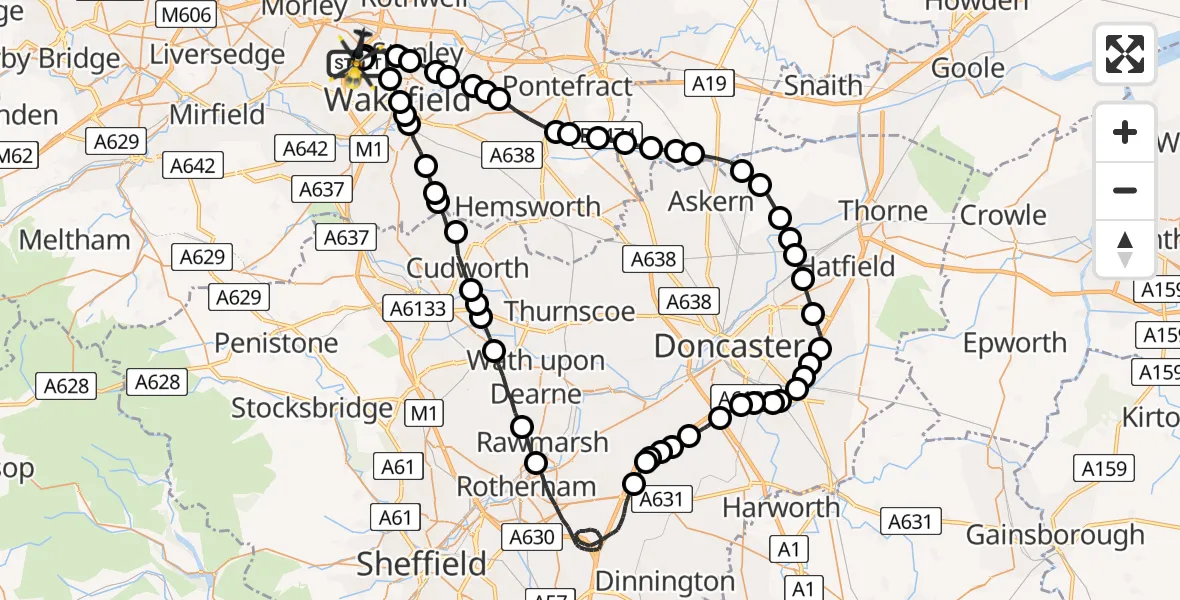 Flight route Police Helicopter East Ardsley - East Ardsley, 30 June 2026, 09:52