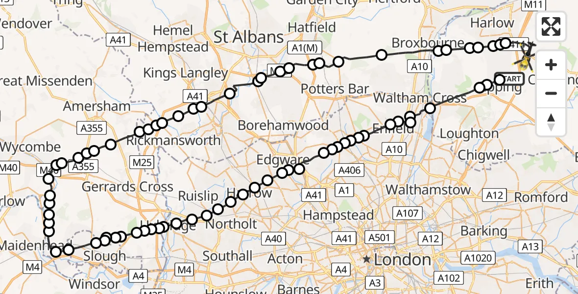 Flight route Police Helicopter North Weald Bassett - North Weald Bassett, 30 June 2026, 10:11