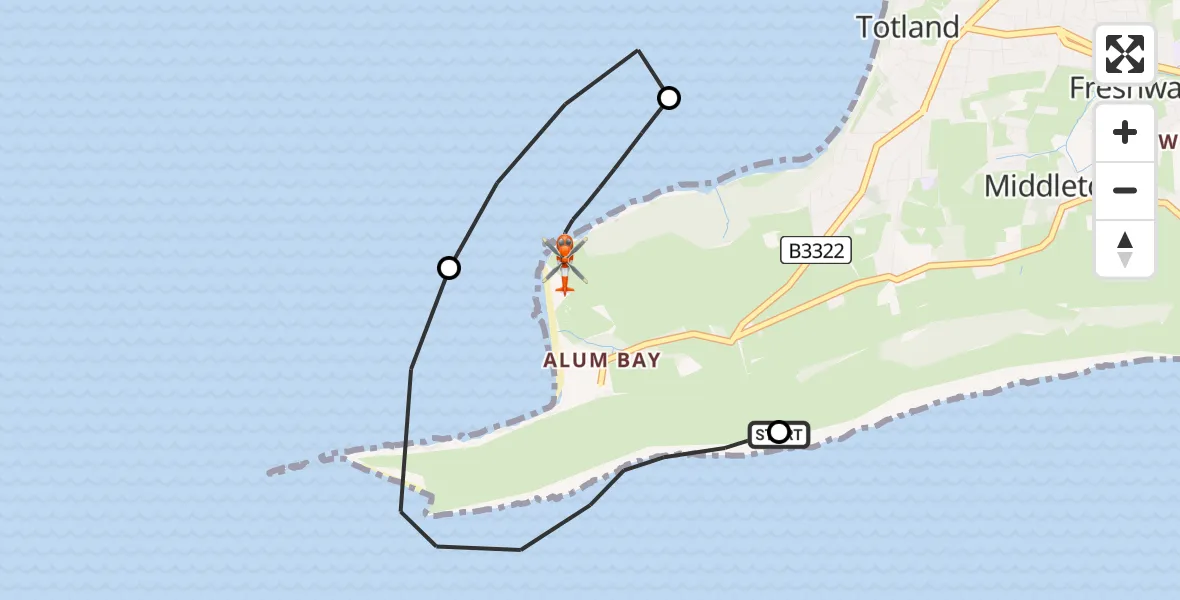 Flight route Coastguard Helicopter Middleton - Totland, 30 June 2026, 10:39