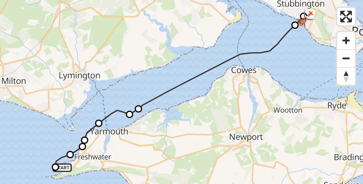 Flight route Coastguard Helicopter Totland - Solent Airport, 30 June 2026, 11:00