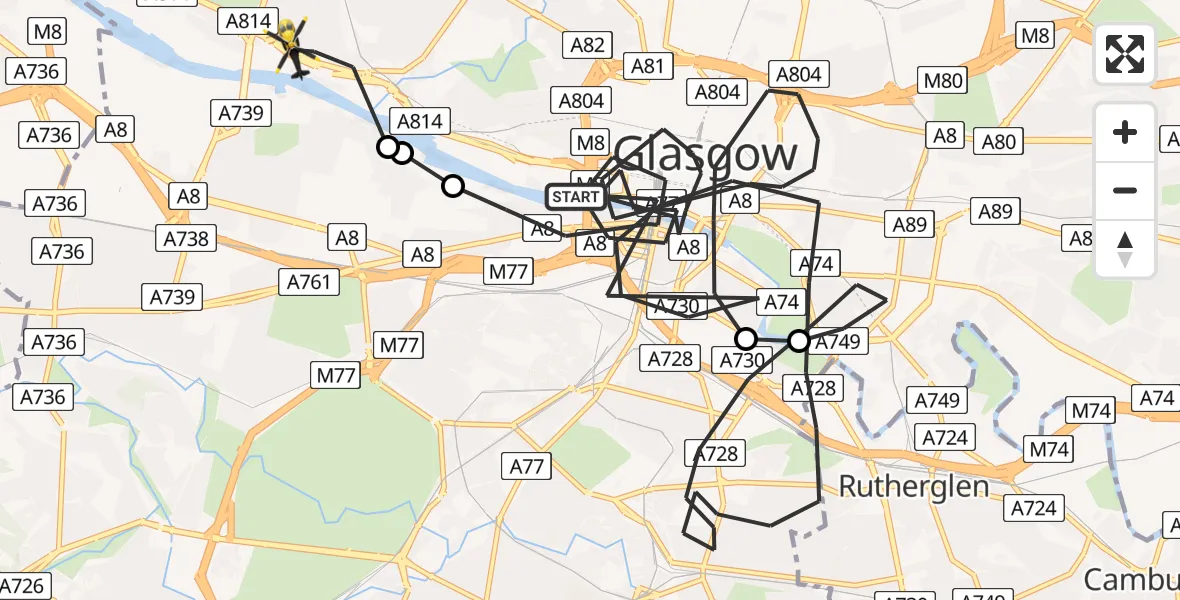 Flight route Police Helicopter Glasgow - Glasgow, 30 June 2026, 11:05