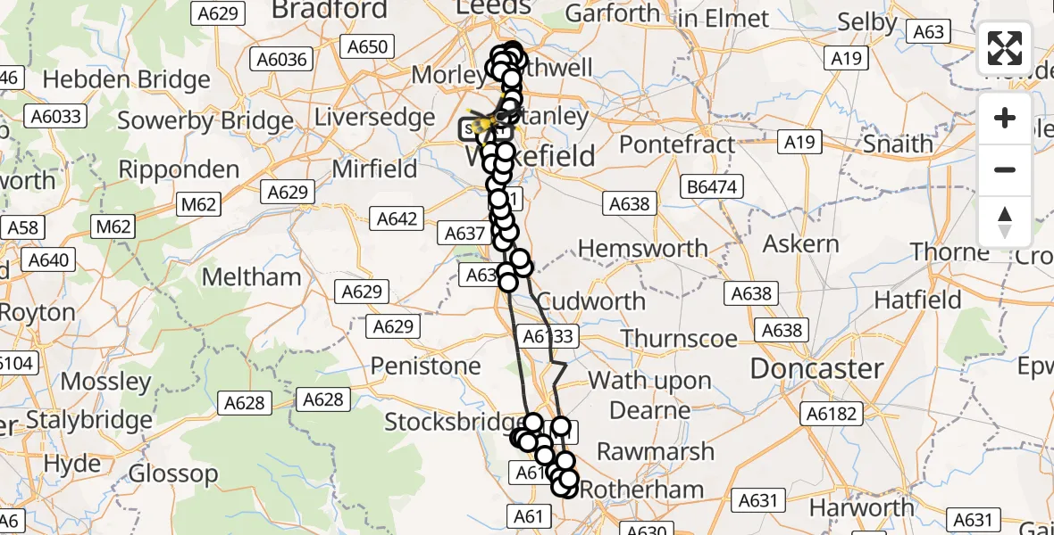 Flight route Police Helicopter East Ardsley - East Ardsley, 30 June 2026, 11:17