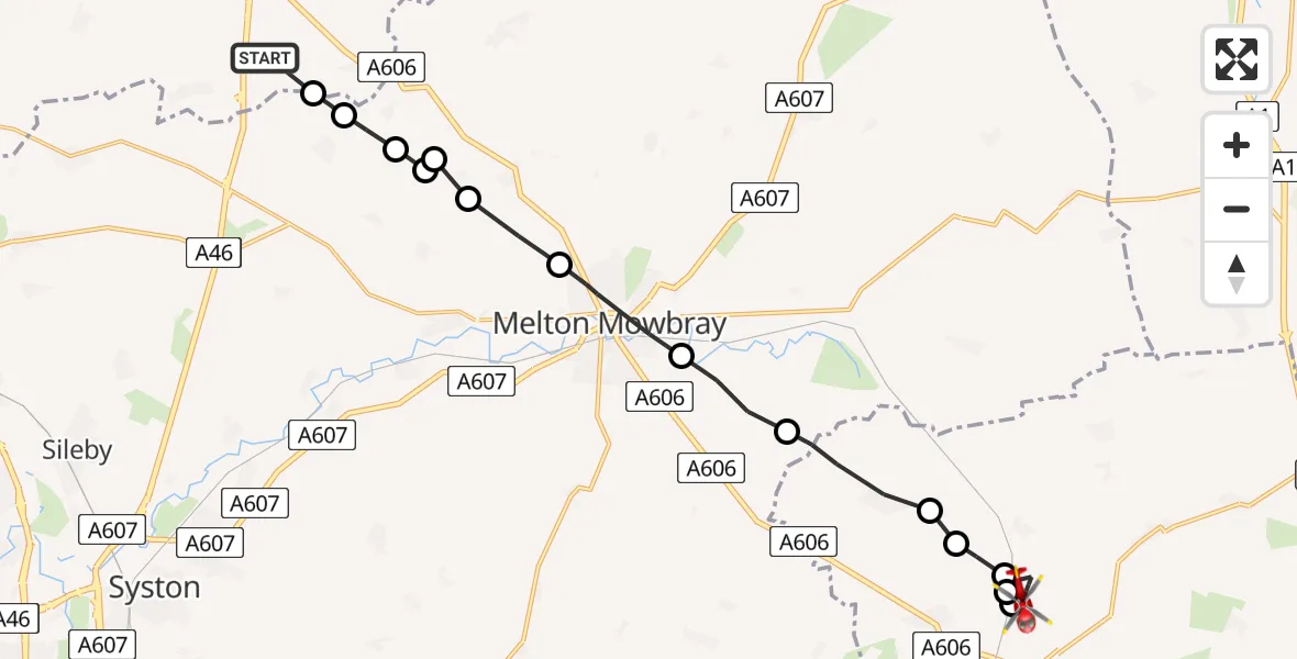 Flight route Air Ambulance Helicopter Rushcliffe - Ashwell, 30 June 2026, 11:44