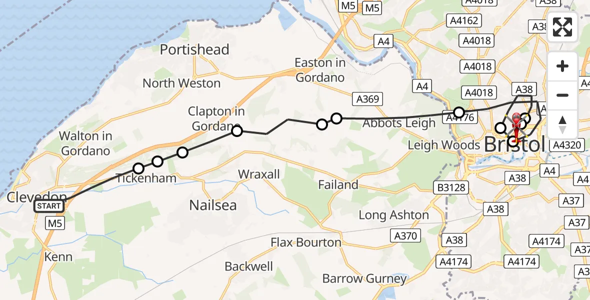 Flight route Air Ambulance Helicopter Clevedon - Bristol Royal Infirmary, 30 June 2026, 11:52