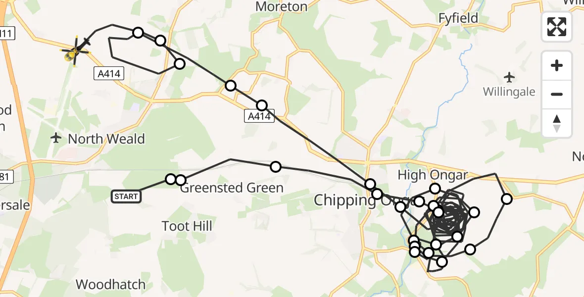 Flight route Police Helicopter North Weald Bassett - North Weald Bassett, 30 June 2026, 11:59