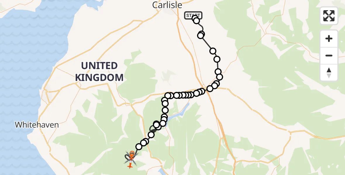 Flight route Coastguard Helicopter Wetheral - Lakes, 30 June 2026, 12:35