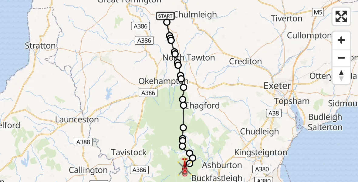 Flight route Air Ambulance Helicopter Riddlecombe - West Devon, 30 June 2026, 12:44