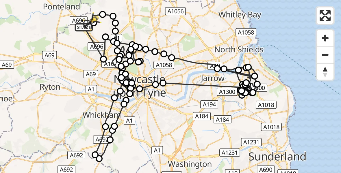 Flight route Police Helicopter Newcastle International Airport - Newcastle International Airport, 30 June 2026, 13:03