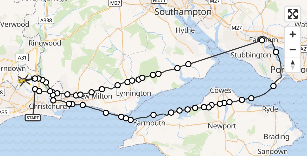 Flight route Police Helicopter Bournemouth - Bournemouth Airport, 30 June 2026, 13:17