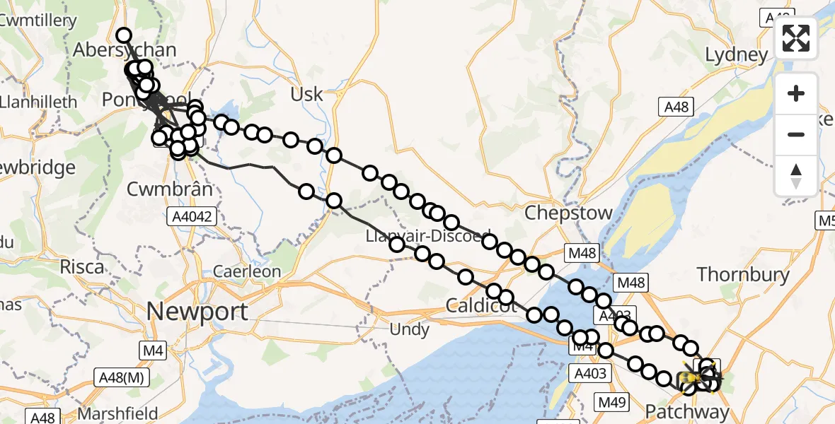 Flight route Police Helicopter Almondsbury Helicopter Base - Almondsbury Helicopter Base, 30 June 2026, 13:36
