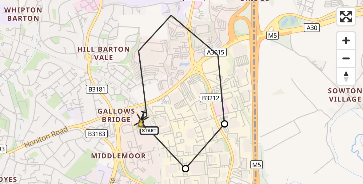 Flight route Police Helicopter Exeter - Exeter, 30 June 2026, 13:50