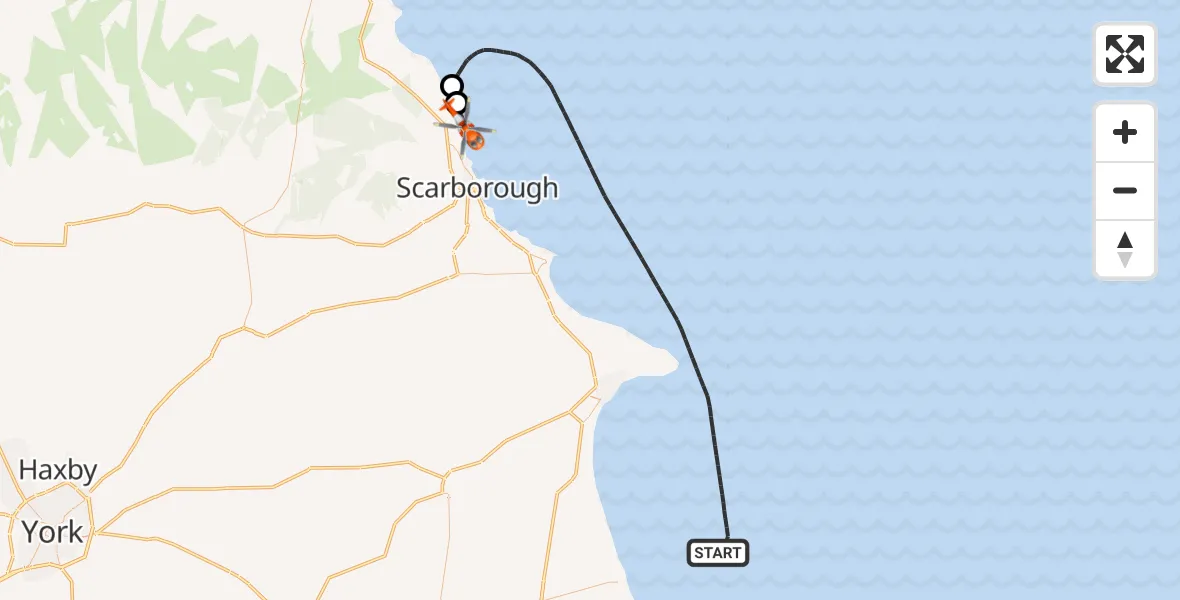 Flight route Coastguard Helicopter North Sea - Cloughton, 30 June 2026, 13:55