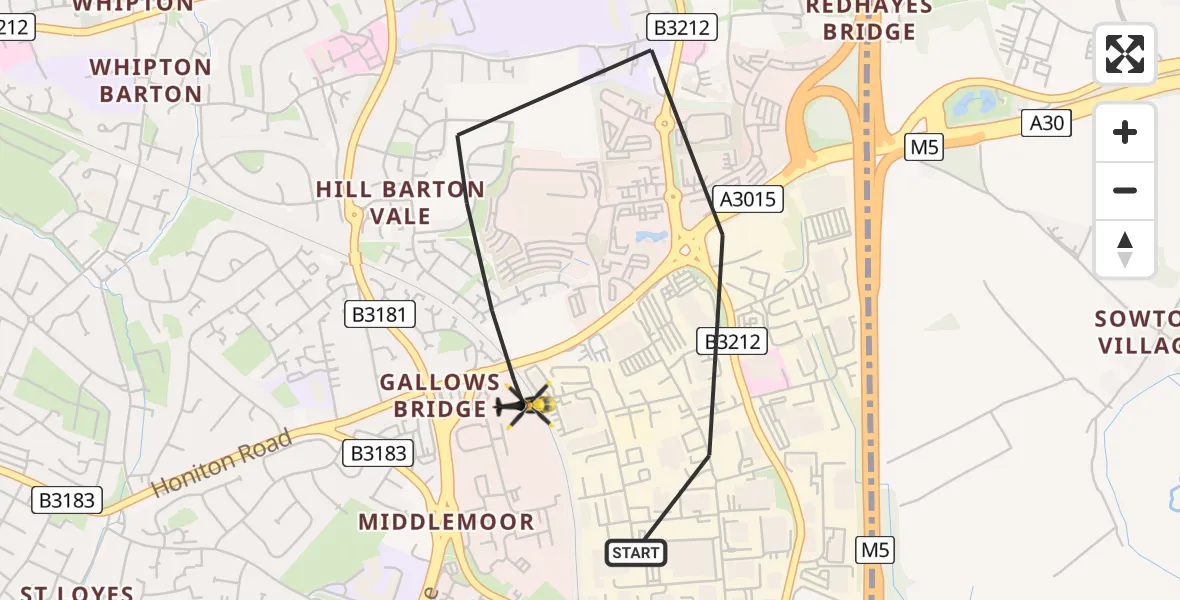 Flight route Police Helicopter Exeter - Exeter, 30 June 2026, 13:58
