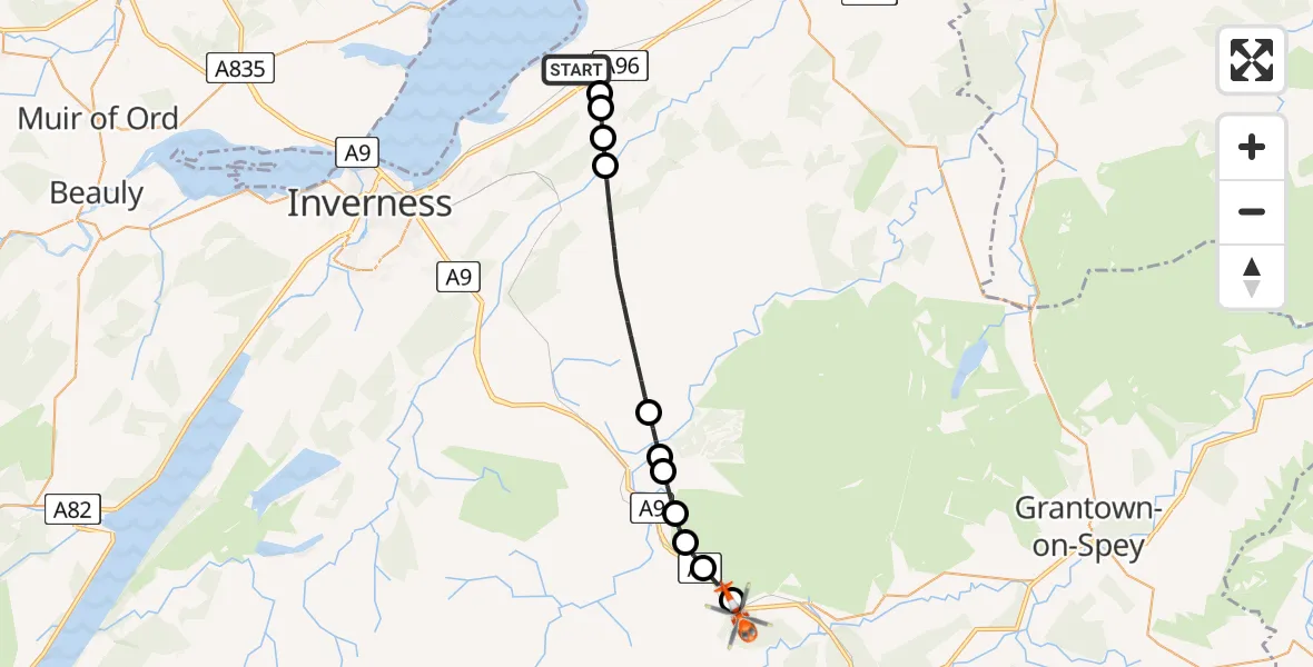 Flight route Coastguard Helicopter Inverness Airport - Slochd, 30 June 2026, 13:58