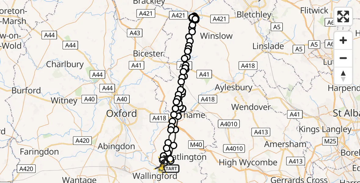 Flight route Police Helicopter Ewelme - Benson, 30 June 2026, 14:07