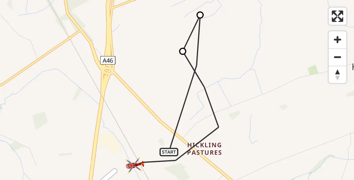 Flight route Air Ambulance Helicopter Hickling - Nottingham Heliport, 30 June 2026, 14:14