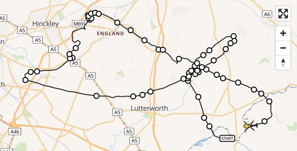 Flight route Police Helicopter Welford - Sibbertoft, 30 June 2026, 14:19