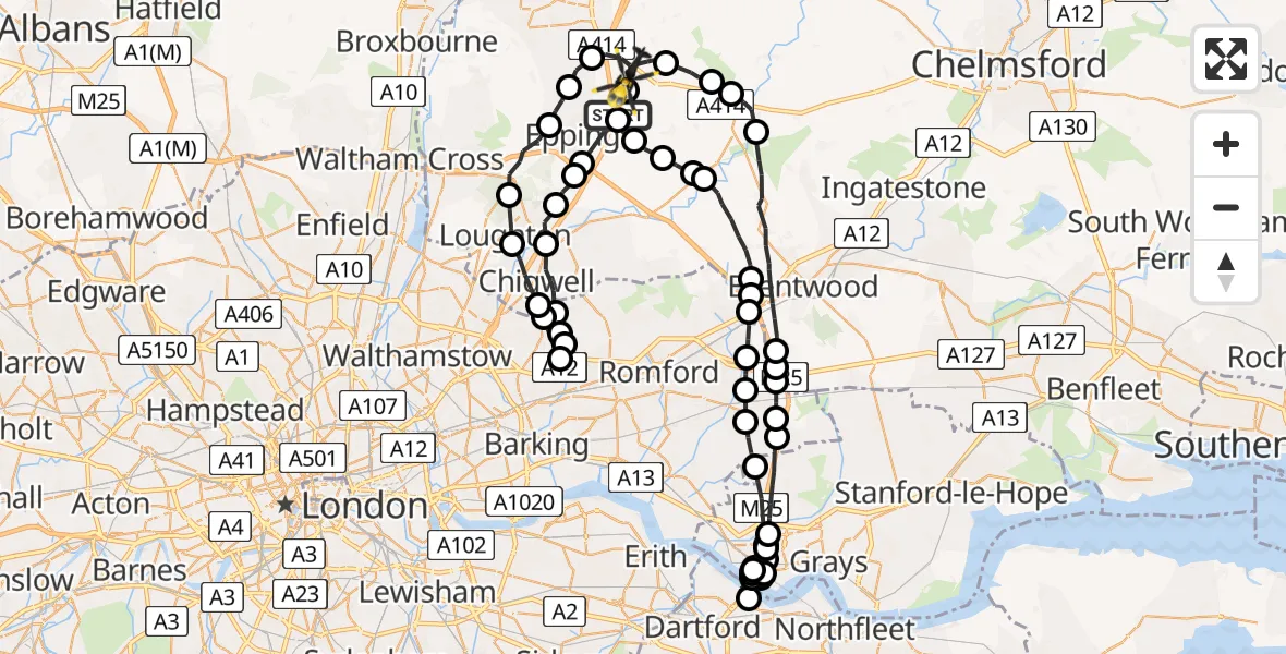 Flight route Police Helicopter North Weald Airfield - North Weald Airfield, 30 June 2026, 14:23