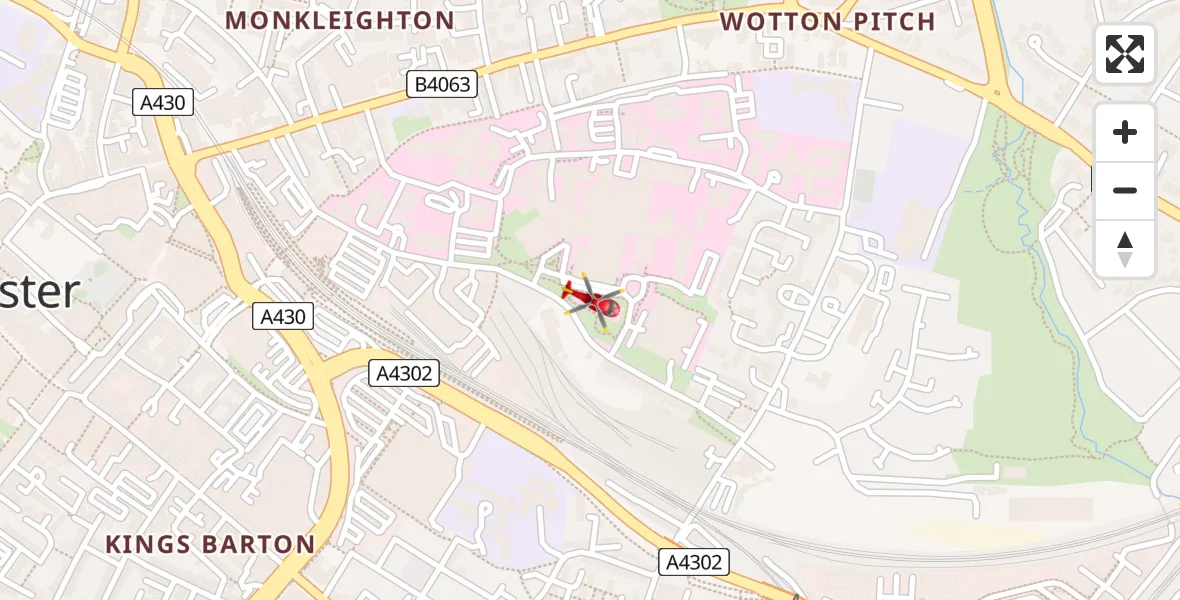 Flight route Air Ambulance Helicopter Gloucester Royal Hospital - Gloucester Royal Hospital, 30 June 2026, 14:23
