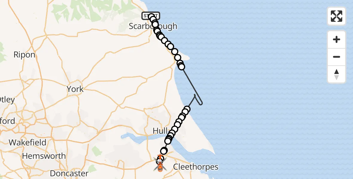 Flight route Coastguard Helicopter Cloughton - Humberside Airport, 30 June 2026, 14:25