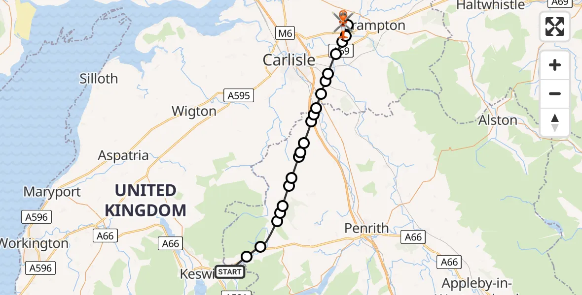 Flight route Coastguard Helicopter St. John's Castlerigg and Wythburn - Carlisle Lake District Airport, 30 June 2026, 14:28