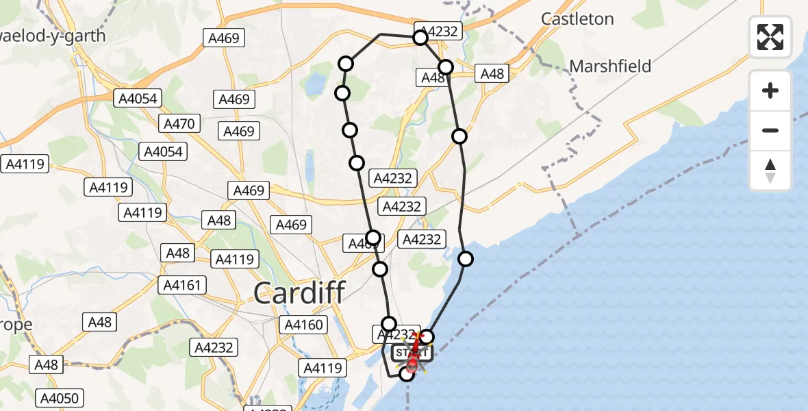 Flight route Air Ambulance Helicopter Cardiff Heliport - Cardiff Heliport, 30 June 2026, 14:43