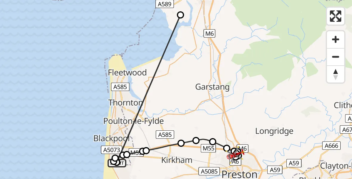 Flight route Air Ambulance Helicopter Blackpool Airport - Broughton, 30 June 2026, 14:44