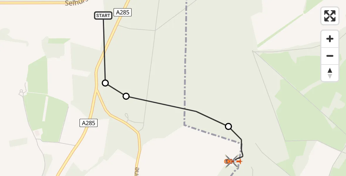Flight route Coastguard Helicopter East Dean - Chichester, 30 June 2026, 14:52