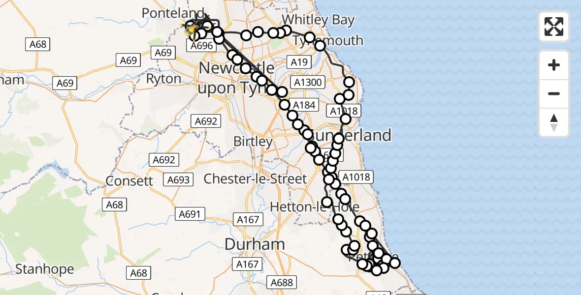 Flight route Police Helicopter Newcastle International Airport - Newcastle International Airport, 30 June 2026, 14:59