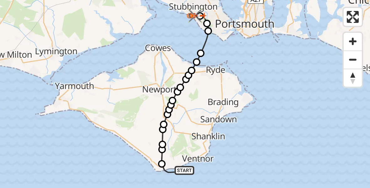 Flight route Coastguard Helicopter Ventnor - Solent Airport, 30 June 2026, 15:32
