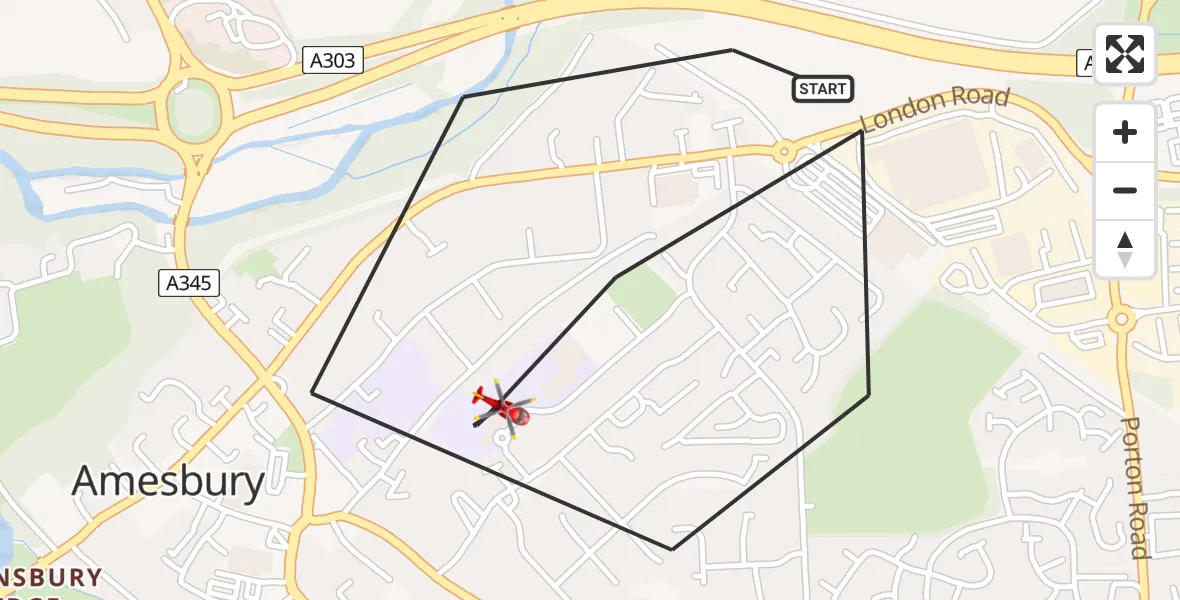 Flight route Air Ambulance Helicopter Amesbury - Amesbury, 30 June 2026, 15:51