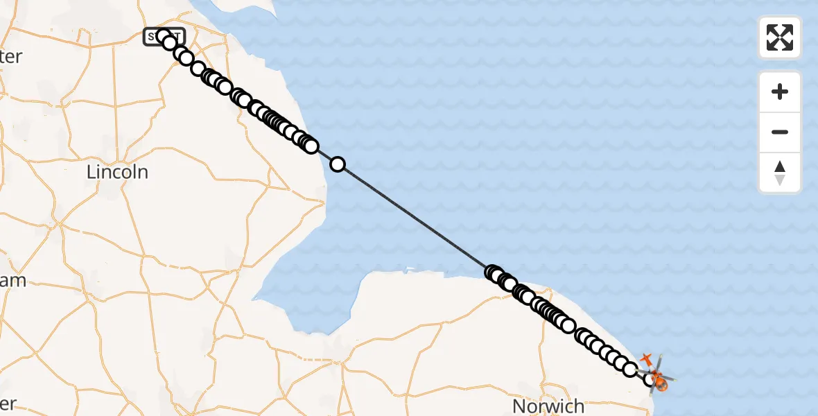 Flight route Coastguard Helicopter Humberside Airport - North Sea, 30 June 2026, 15:57