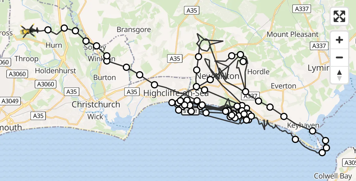 Flight route Police Helicopter English Channel - Bournemouth Airport, 30 June 2026, 16:04