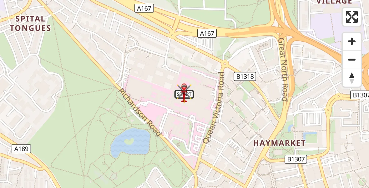 Flight route Air Ambulance Helicopter Newcastle Royal Victoria Infirmary - Newcastle Royal Victoria Infirmary, 30 June 2026, 16:21