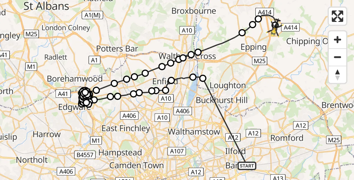 Flight route Police Helicopter Thames View - North Weald Airfield, 30 June 2026, 16:35