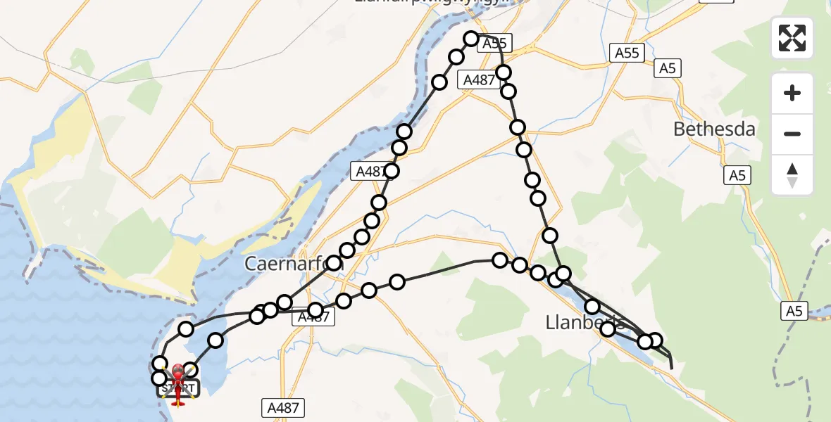 Flight route Air Ambulance Helicopter Caernarfon Airport - Caernarfon Airport, 30 June 2026, 16:40