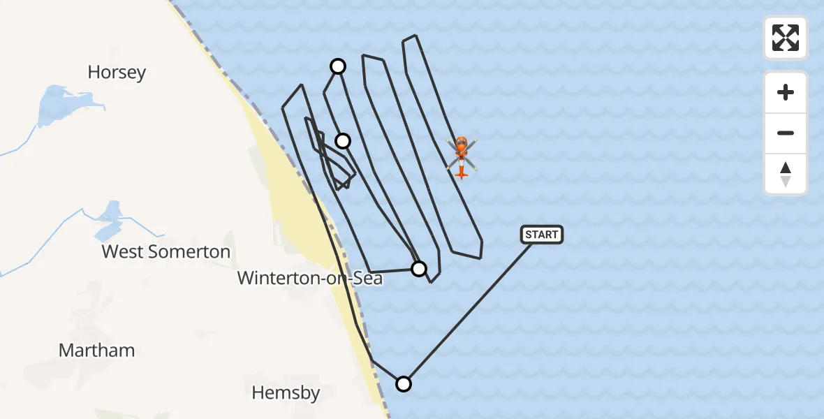 Flight route Coastguard Helicopter North Sea - North Sea, 30 June 2026, 16:54