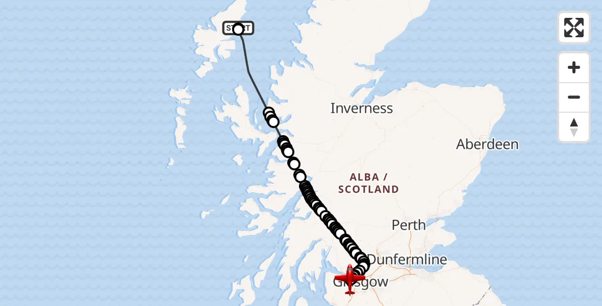 Flight route Air Ambulance Aircraft Stornoway Airport - Glasgow Airport, 30 June 2026, 17:17